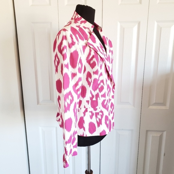 Lafayette 148 Size 10 Pink White Blazer One Button - Picture 3 of 5